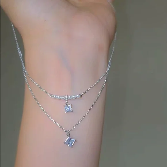 Elegant Silver Necklace With Crystal Accents - Picture 2 of 2